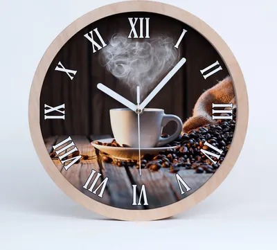 Produktbild von Holzuhr 20fi cm wanduhr - weiße Spitzen - Tasse Kaffee