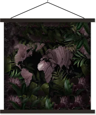 Produktbild von MuchoWow® Textilposter Weltkarte - Lila - Pflanzen 90x90 cm mit schwarzem Rahmen - Magnetisches