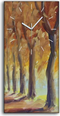 Produktbild von Leinwand Uhr Küche Wohnzimmer Bild 30x60 Ölgemälde Park Bäume Herbst Natur - weiße Hände