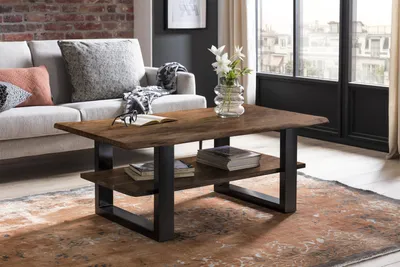 Produktbild von Couchtisch Baumkante massiv Akazie nussbaum 115x65 cm schwarz PATRICK