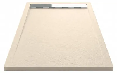 Produktbild von Mineralguss-Duschwanne extra flach RIBERA Schieferoptik BEIGE 80x110cm  Ablaufschutz in Chrom