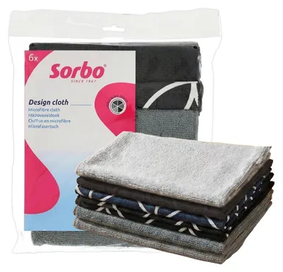 Productafbeelding van Sorbo microvezeldoeken, 6 stuks, grijs/zwart, herbruikbare schoonmaakdoeken