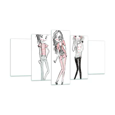 Produktbild von Bilder auf glas - Mädchen Mode Trends Treffen - 160x85cm - Glasbilder - Wandbilder - Kunstdruck - zum Aufhängen bereit - Wanddekoration aus Glas - Glas Bilder - Wandbild auf Glas - GEA160x85-2863