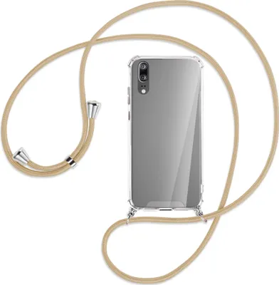 Produktbild von Handykette Backcover-Schutzhülle mit Band (Metall silberfarben) für Huawei P20 - caramel