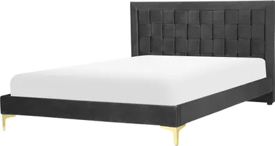 Zdjęcie produktu dla BELIANI Łóżko tapicerowane czarne welurowe 140 x 200 cm złote nóżki wezgłowie oparcie glamour nowoczesne