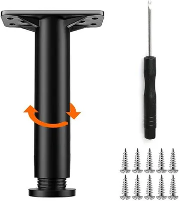 Image de Ibenzoa® Pieds de meubles en métal réglables, de 22 à 42 cm, noirs, 1 pièce – incluent 4 vis et un tournevis, réglables en hauteur, avec base antidérapante