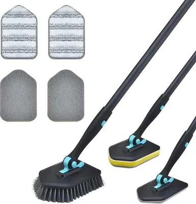 Immagine prodotto di Spazzola per bagno 3 in 1 con manico regolabile, ideale per piastrelle e vasche da bagno, pulizia