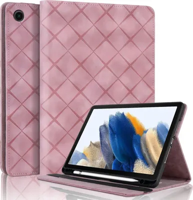 Produktbild von Für Samsung Galaxy Tab A9 Plus aufstellbare Rhombus Muster Kunstleder Hülle Tasche Rosa