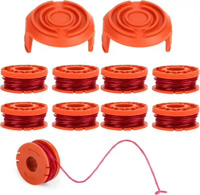 Imagen del producto de Bobinas de repuesto para cortacéspedes, de 1,5 mm, paquete de 8 unidades, con 2 tapas, compatibles con varios modelos