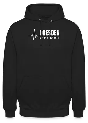 Produktbild von Spreadshirt Dresden Koordinaten Sachsen Ostdeutschland Uni Hoodie, M, Schwarz