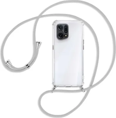 Produktbild von Handykette Backcover-Schutzhülle mit Band (Metall silberfarben) für Oppo Find X5 - silbergrau
