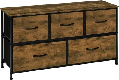 Obrázok produktu pre Komoda s 5 zásuvkami, kovový rám, vzhľad dreva | Vintage hnedá | 100x30x54 cm