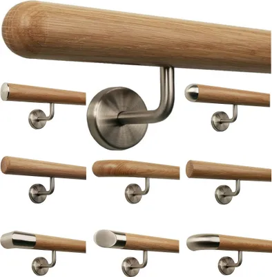 Produktbild von TIBU Eiche Holz Handlauf Geländer 0,3m - 5m, Länge 150 cm, Ende Halbkugel gefräst und 3 gewinkelte Halter