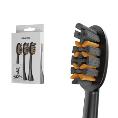 Produktbild von Zahnheld Bürstenkopf Wechselköpfe Pro X-Clean schwarz, 3 Stück - mittelharte Ersatzbürsten für Schallzahnbürste Gero, Aufsätze für Schallzahnbürste