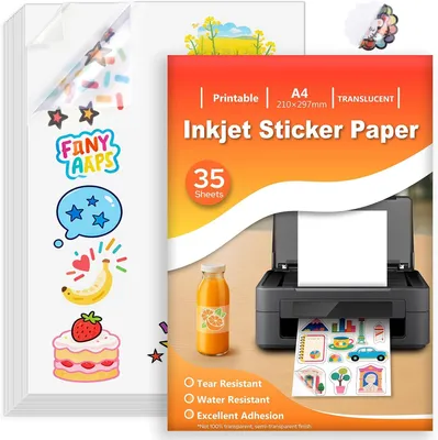 Imagen del producto de Papel adhesivo transparente, 35 hojas tamaño A4, para impresión con inyección de tinta