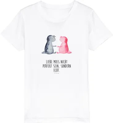 Produktbild von Mr. & Mrs. Panda Kleinkinder T-Shirt Axolotl Liebe 9-11 Jahre (134/146) - Weiß - Geschenk, Teenager, Lurch, Kleinkind, Freund, Kinder Baumwollshirt, Kurzarm, Schwanzlurch