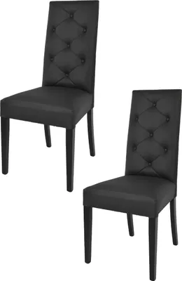 Produktbild von t m c s Tommychairs - 2er Set Moderne Stühle CHANTAL für Küche und Esszimmer, robuste Struktur aus lackiertem Buchenholz Farbe Schwarz, gepolstert und mit schwarzem Kunstleder bezogen