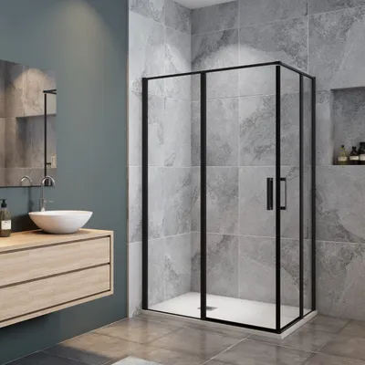 Produktbild von B:140xT:80x185cm schwarz Nischentür 6mm Nano Sicherheitsglas Pendeltür Eckeingang Duschbad Duschkabine