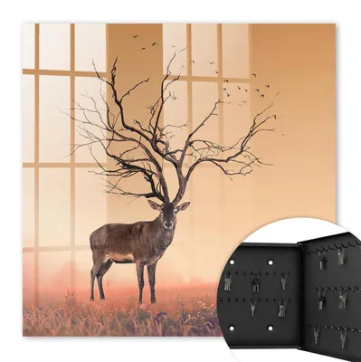 Produktbild von Metall Schlüsselkasten 30 x 30 cm - schwarzer Schlüsselschrank zur Wandmontage - wandhängende Schlüsselbox mit Tür - rechts öffnend - Schlüsselaufbewahrung für Flur - Büro - Arbeitszimmer - Werkstatt - Garage - Magischer Hirsch