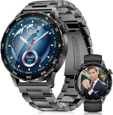 LIGE Herren Smartwatch 143 Inch AMOLED Fitness Uhr 123 Sportmodi SpO2 Herzfrequenz Schlafmonitor 3ATM wasserdicht