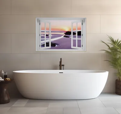 Produktbild von Wallario wasserfestes Poster selbstklebend 91,50 x 61 cm, Sonnenuntergang am einsamen Strand, Badezimmerposter Spritzschutz mit Hochglanzoberfläche in Glasoptik