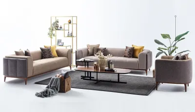 Produktbild von Garnitur Dreisitzer Viersitzer Sessel Sofa Stoff Beige Stoffsofa Set 4+3+1
