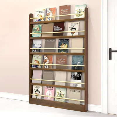 Image de Étagère bibliothèque pour chambre d'enfant, dimensions 100x10x178 cm, en bois de noyer, avec 6 étagères et système anti-basculement