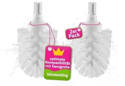 Image de Tête de brosse de rechange Bürstenking pour WC, 65 mm, kit de têtes de brosse adapté aux ensembles de WC Hansgrohe, têtes de brosse de rechange à poils, 2 pièces, blanc