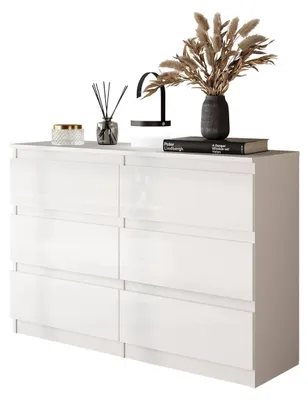 Produktbild von Kommode Weiß Matt / Weiß Hochglanz mit 6 Schubladen – Modernes Sideboard für Schlafzimmer & Wohnzimmer – Moderne Kommode – GABRIEL
