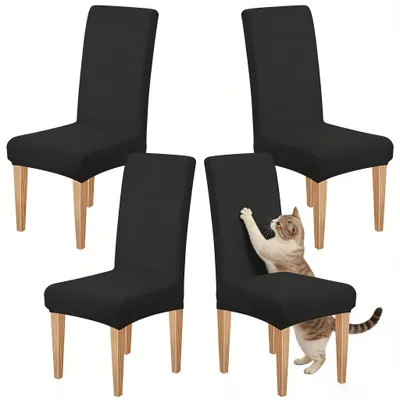 Image de Housses de chaise, lot de 4, housses élastiques pour chaises cantilever, housses amovibles et lavables pour cuisine, restaurant, hôtel, banquet, mariage (noir, 4 pièces)