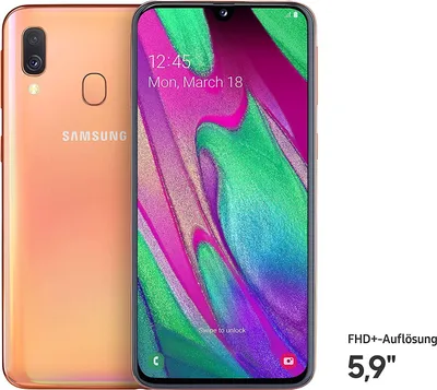 Produktbild von Samsung Smartphone A405 Galaxy A40 14,92cm (5,9 Zoll), LTE, 64GB Speicher, Farbe: Coral