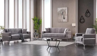 Produktbild von Couchgarnitur Komplette Dreisitzer Grau 3tlg Stoffsofa Couchen Sitzpolster
