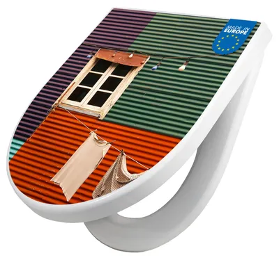 Produktbild von WC Sitz mit Absenkautomatik D Form Motiv Buntes Haus [TDW3 10655]
