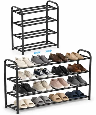 Ausziehbares Schuhregal 40-70 cm, 4 Etagen, Metall, Schwarz
