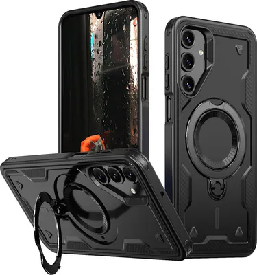 Produktbild von Dual Layer Hülle für Samsung Galaxy A16 5G/4G Metall Ring Ständer Magnetisch Stoßfest Militär Handyhülle Schwarz