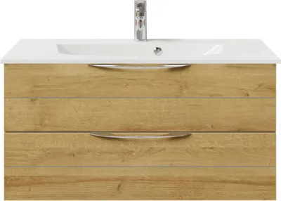 Produktbild von Pelipal Badmöbel-Set Sunline 300 BxHxT 97 x 49,9 x 48 cm Frontfarbe eiche riviera Badmöbel-Set mit Waschtisch Mineralmar