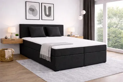 Produktbild von MODERN Furniture Boxspringbett CALMA Basic mit Bettkasten, 180x200 und hohem Kopfteil, Etna 100, Schwarz