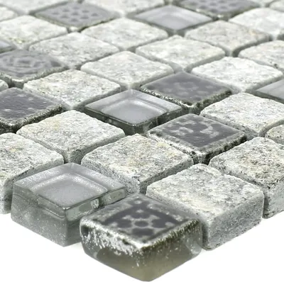 Produktbild von Glas Naturstein Resin Mosaikfliesen Zimtente Grau