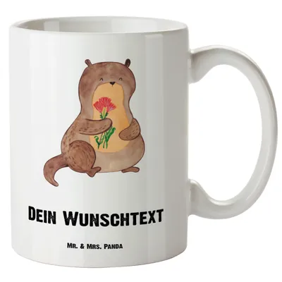 Produktbild von Mr. & Mrs. Panda Personalisierte XL Tasse Otter Blumenstrauß - Weiß - Personalisierte Geschenke, Seeotter, XL Tasse mit Namen, Groß, XL Teetasse mit Namen