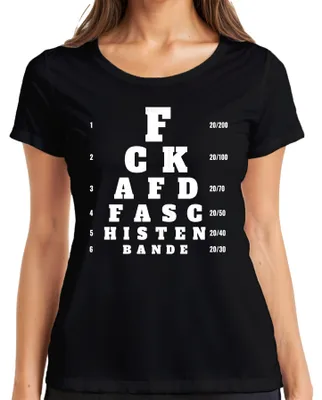 Productafbeelding van F*CK AFD, FASCISTENBANDE. Statement opticien. Sarcasme. T-shirt voor dames, zwart, maat S