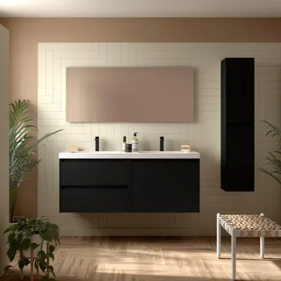 Produktbild von Badezimmermöbel BALTIC 1400 2 TÃ1/4ren und 2 Schubladen BLACK SATIN + Waschtisch + Spiegel