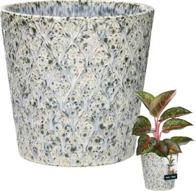Obrázek produktu pro KOTARBAU® Vintage květináč cachepot keramický modrý ⌀ 15 cm výška 16,5 cm keramický glazovaný 1 ks trapézový květináč velký cachepot pro pokojové rostliny květináč modrý keramický