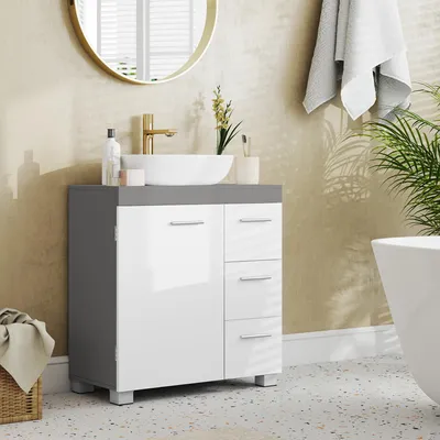 Produktbild von VASAGLE Waschbeckenunterschrank, Badezimmerschrank, 3 große Schubladen, 30 x 60 x 64 cm, Badschrank, 2 Fächer hinter der Tür