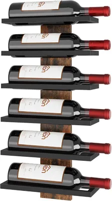 Imagen del producto de Estante de pared para vinos, hecho de madera y metal, con 6 niveles, color marrón rústico, ideal para salones