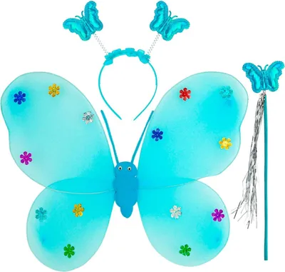 Produktbild von Schmetterlings-Set 3-tlg. Haarreif, Flügel und Zauberstab | Blau