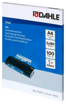 Zdjęcie produktu dla DAHLE 73-71141-21444 100er Laminierfolien glänzend für A4 80 micron