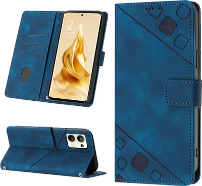 Produktbild von Hülle für OPPO Reno9 Pro+ Prägung Flip Leder Brieftasche Schutzhülle mit Ständer Blau