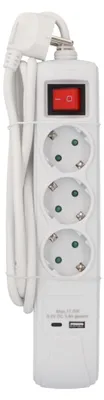 Image de Multiprise de table UNITEC à 3 prises avec ports USB A/C - 1,4 m - Blanc