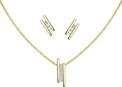 Produktbild von F Set Anhänger/Kette und Ohrstecker 925/- Sterling Silber vergoldet Zirkonia