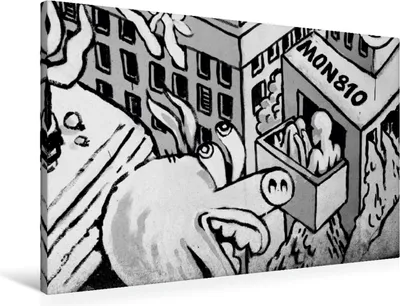 Produktbild von Calvendo Textil-Leinwand 90 cm x 60 cm quer Ein Motiv aus dem Kalender Schwarz Weiße Graffiti Impressionen aus Bielefeld, Schwarzer Kurt; 7383722